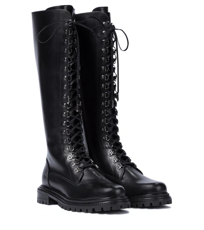 Shop Aquazzura Combat Leather Knee-high Boots In Black