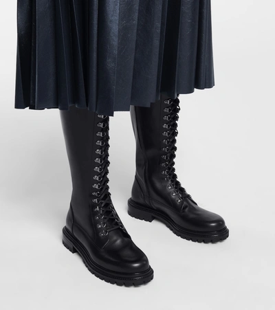 Shop Aquazzura Combat Leather Knee-high Boots In Black