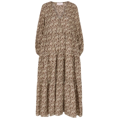 Shop Matteau The Long Sleeve Tiered Floral-print Cotton Maxi Dress In Brown