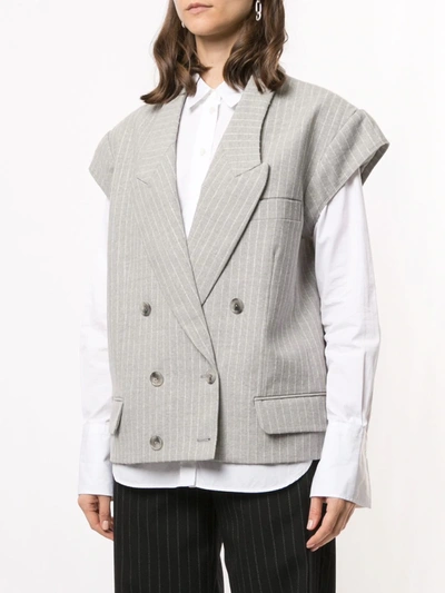 Shop Nina Ricci Pinstripe Sleeveless Blazer In Grey