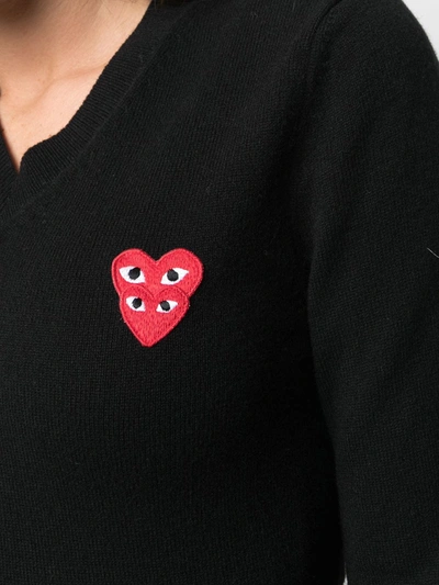 Shop Comme Des Garçons Play V-neck Overlapping Heart Top In Black