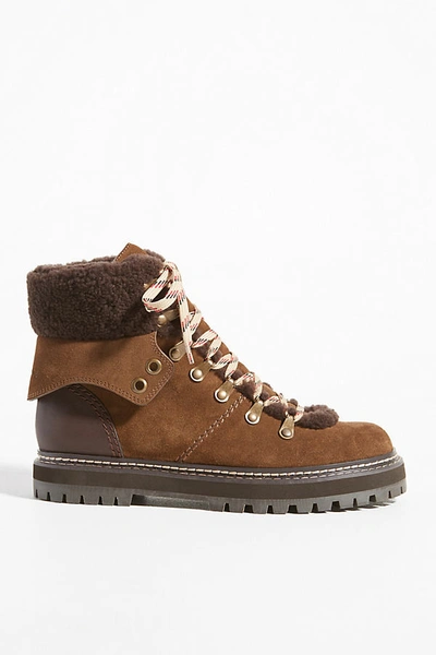 Shop See By Chloé See By Chloe Shearling Lace-up Boots In Brown