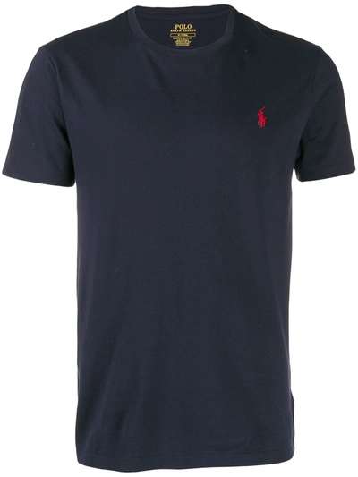 Shop Polo Ralph Lauren Logo Embroidered T-shirt In Blue