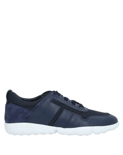 Shop Tod's Man Sneakers Midnight Blue Size 8.5 Soft Leather, Textile Fibers