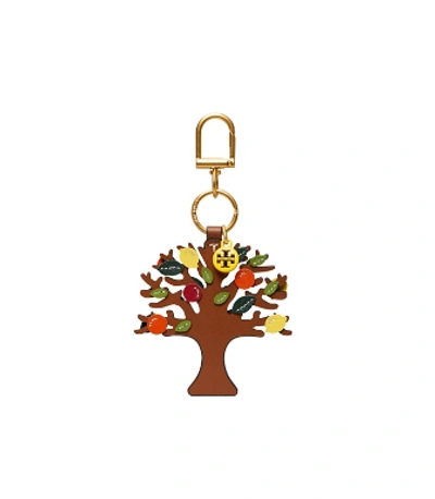 Shop Tory Burch Origami Tree Key Ring In Classic Cuoio