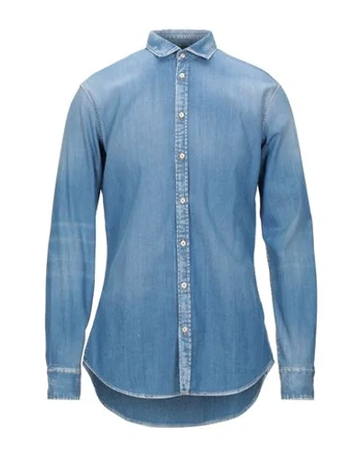 Shop Dsquared2 Man Denim Shirt Blue Size 32 Cotton, Elastane