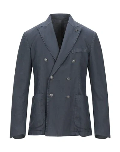 Shop Alessandro Dell'acqua Man Suit Jacket Slate Blue Size 36 Cotton, Linen, Elastane