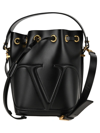 Shop Valentino Vlogo Drawstring Bucket Bag In Black