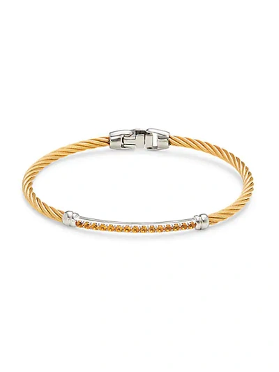Shop Alor 14k White Gold, Goldtone Stainless Steel Cable & Pav&eacute; Citrine Bracelet