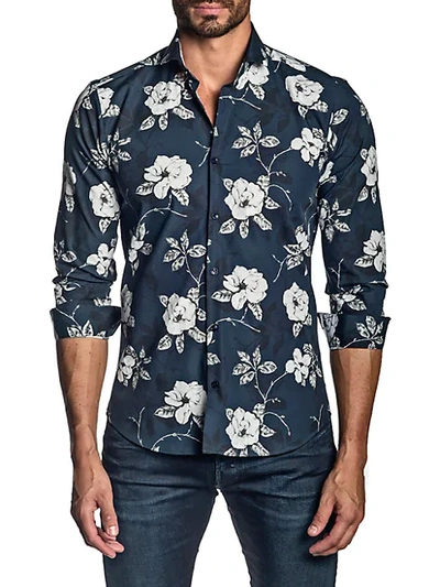 Shop Jared Lang Floral Cotton Button-down Shirt