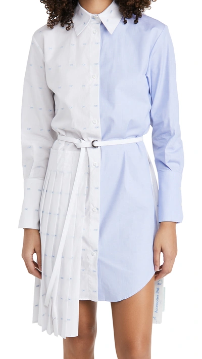 Shop Off-white Off White Logo Plisse Shirt Dress In Light Blue