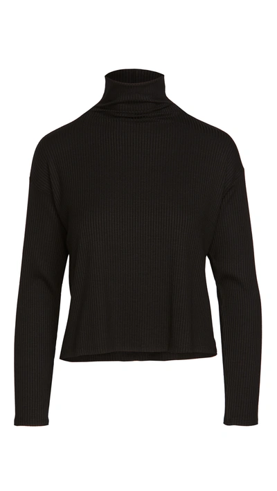 Shop Enza Costa Rib Cropped Turtleneck In Black