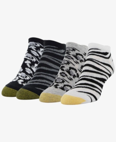 Shop Gold Toe Women's Classic Animal Print 4pk No-show Socks In White/black, Grey/black, Charcoal, Black/white