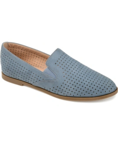 Shop Journee Collection Women's Lucie Perforated Slip On Loafers In Blue