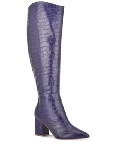 Shop Marc Fisher Retie Knee-high Boots Women's Shoes In Dark Pruple Croco