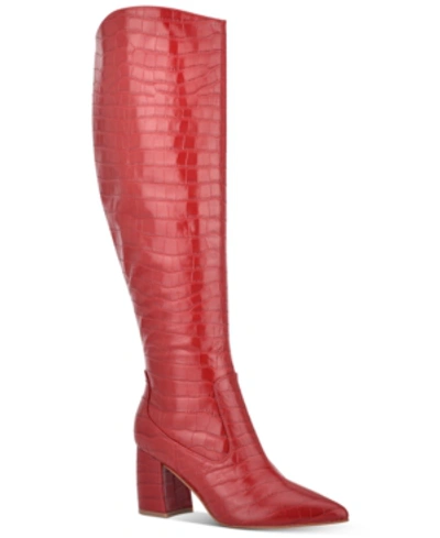 Shop Marc Fisher Retie Knee-high Boots Women's Shoes In Luxe Red Croco