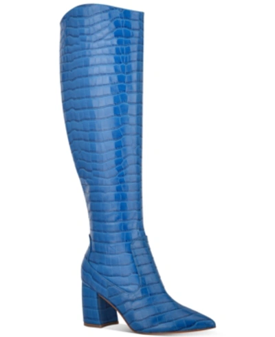 Shop Marc Fisher Retie Knee-high Boots Women's Shoes In Ocean Blue Croco