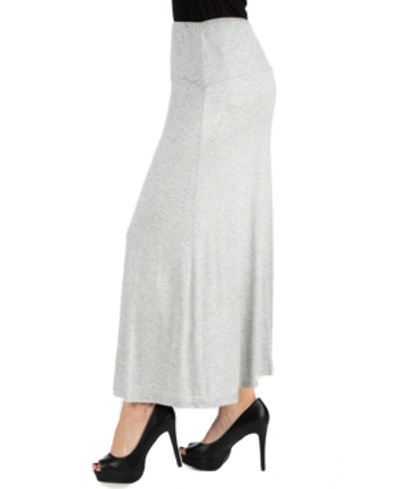 24seven Comfort Apparel Women Elastic Waist Solid Color Maxi Skirt In Heather