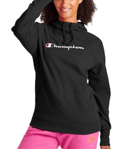 Shop Champion Women's Powerblend Logo Hoodie In Black