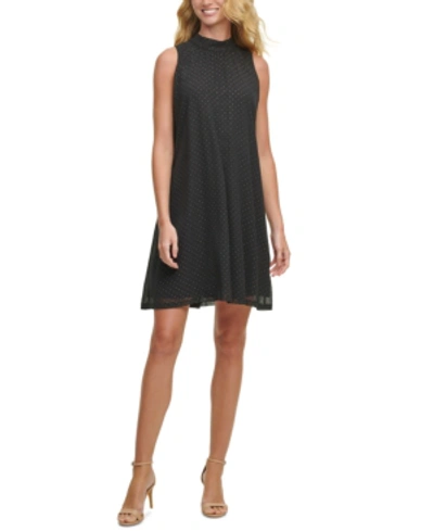 Shop Tommy Hilfiger Clip-dot Trapeze Dress In Black