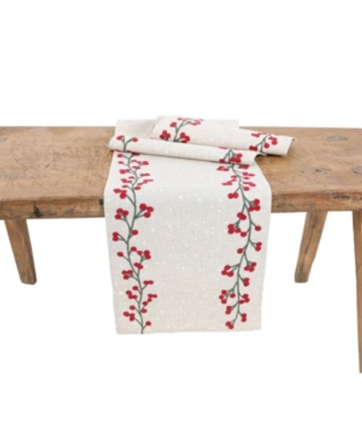 Shop Manor Luxe Holly Berry Branch Crewel Embroidered Christmas Table Runner In Off White