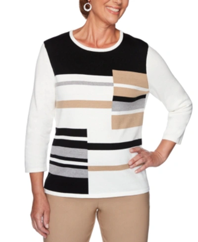Shop Alfred Dunner Petite Classics Colorblocked Sweater In Ivory