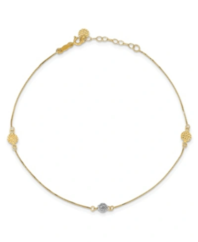 Shop Macy's Puff Circle And Disc Anklet In 14k Yellow And White Gold In Tt Gold