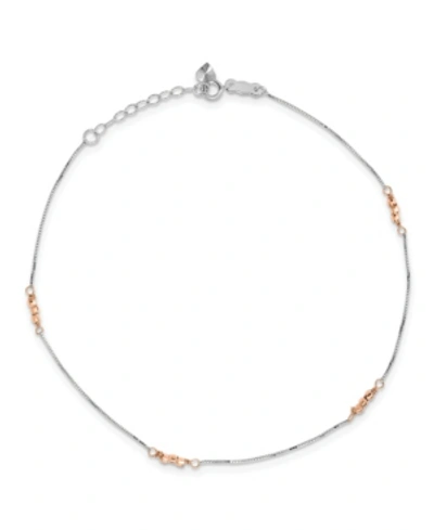 Shop Macy's Beaded Anklet In 14k White And Rose Gold In Tt Gold
