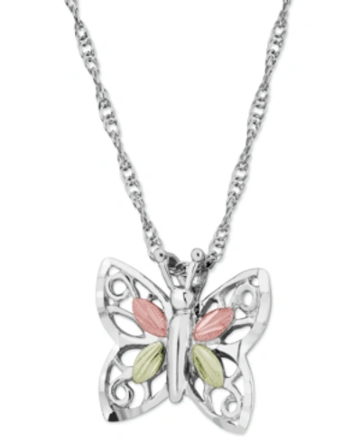 Shop Black Hills Gold Butterfly Pendant In Sterling Silver With 12k Rose And Green Gold In Ss