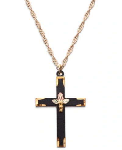 Shop Black Hills Gold Black Powder Coated Brass Cross Pendant With 12k Rose And Green Gold In Mlti Gold