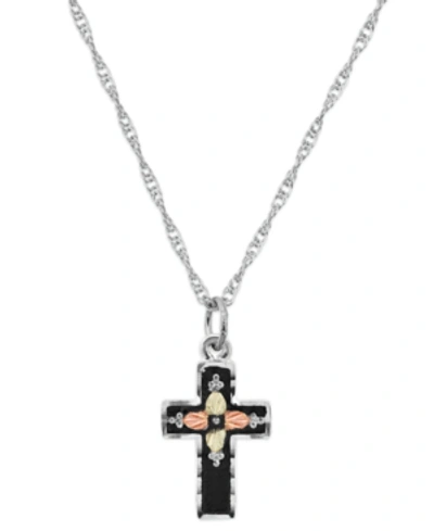 Shop Black Hills Gold Cross Pendant 18" Necklace In Sterling Silver With 12k Rose And Green Gold In Ss