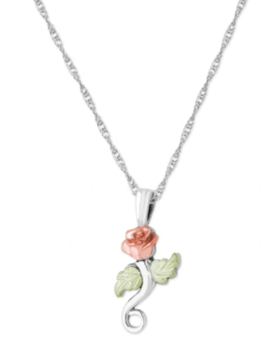 Black Hills Gold Rose Pendant 18" Necklace In Sterling Silver With 12k Rose And Green Gold In Silver