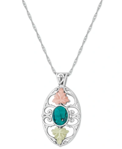 Shop Black Hills Gold Turquoise Pendant 18" Necklace In Sterling Silver With 12k Rose And Green Gold