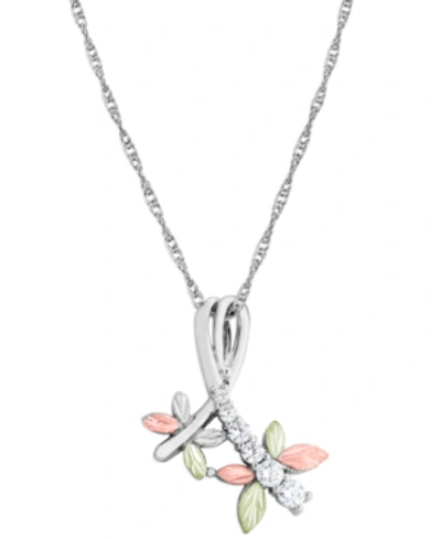 Shop Black Hills Gold Cubic Zirconia Dragonfly Pendant 18" Necklace In Sterling Silver With 12k Rose And Green Gold
