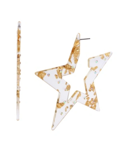 Shop Betsey Johnson Celestial Star Hoop Earrings In Gold