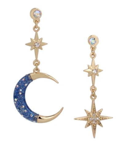 Shop Betsey Johnson Celestial Mismatch Drop Earrings In Blue