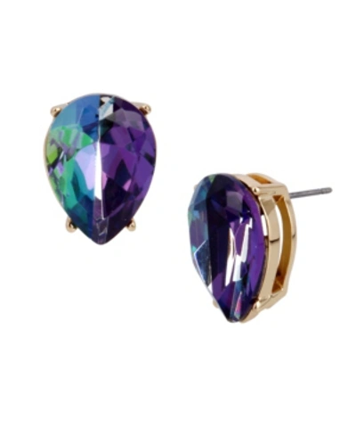 Shop Betsey Johnson Two-tone Stone Stud Earrings In Blue