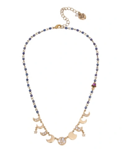 Shop Betsey Johnson Celestial Moon Phase Charm Necklace In Blue