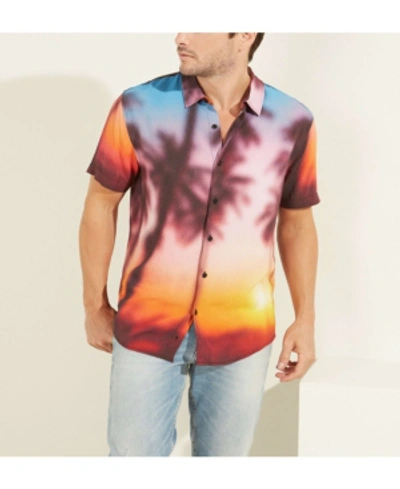 Shop Guess Eco Blurred Palms Shirt In Blurred Palm Print