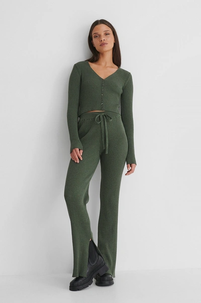 Shop Emilie Malou X Na-kd Ribbed Slit Pants - Green In Dark Green