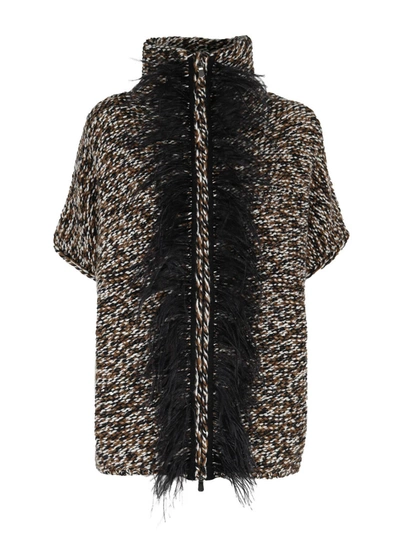 Shop Le Tricot Perugia Tricot Effect Cardigan In Black Brown And White