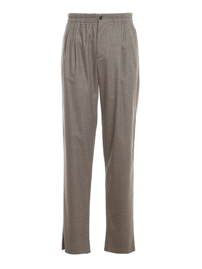 Shop Giorgio Armani Stretch Virgin Wool Trousers In Brown