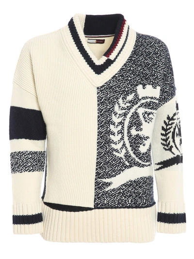 Shop Tommy Hilfiger Layered Varsity Sweater In Cream