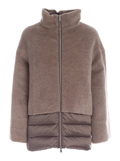 Shop Add Wool And Mohair Detail Down Jacket In Brown
