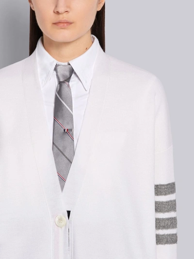 Shop Thom Browne White Fine Merino Wool Milano Stitch Oversized Shetland Tonal 4-bar V-neck Cardigan