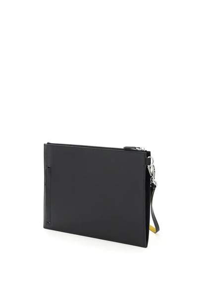 Shop Fendi Roma Leather Pouch In Black,yellow