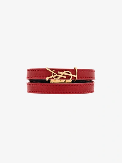 Shop Saint Laurent Red Opyum Wrap Leather Bracelet