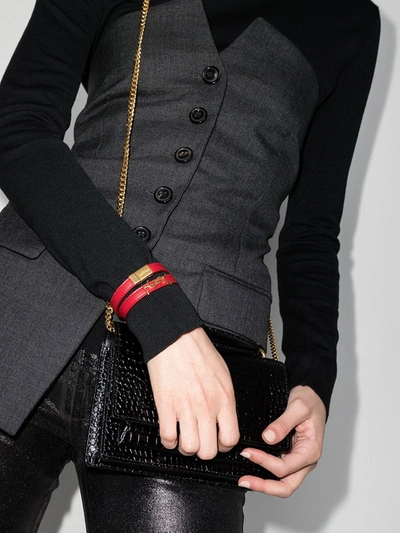 Shop Saint Laurent Red Opyum Wrap Leather Bracelet