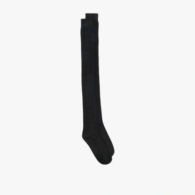 Shop Moncler X  Black Ribbed Logo Socks