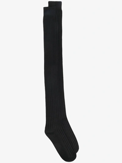 Shop Moncler X  Black Ribbed Logo Socks